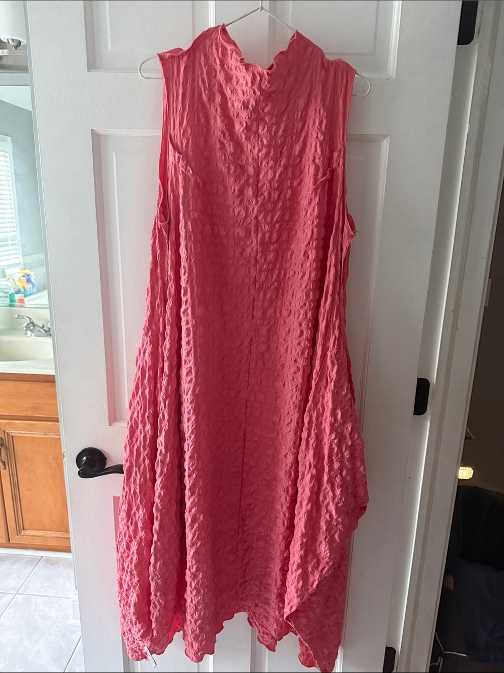 IC COLLECTION Coral Pink Textured Asymmetrical Sleeveless Dress